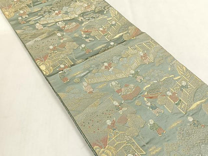 平和屋着物◎六通柄袋帯　人物風景文　金銀糸　正絹　逸品　CABK3083yk