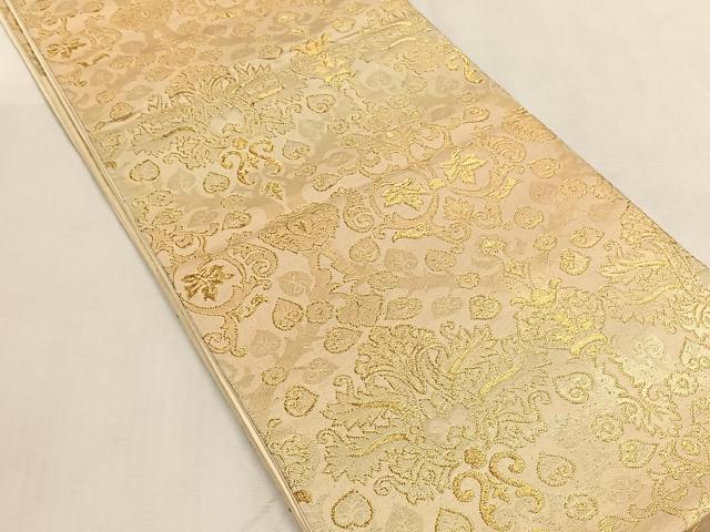 平和屋着物◎六通柄袋帯　幾何学花文　金糸　正絹　逸品　CABK3085yk