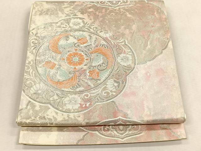 平和屋着物◎六通柄袋帯　絵皿花文　銀糸　正絹　逸品　CABK3086yk