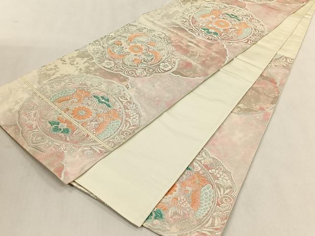 平和屋着物◎六通柄袋帯　絵皿花文　銀糸　正絹　逸品　CABK3086yk