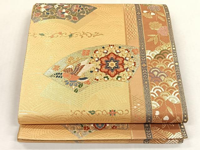 平和屋着物◎六通柄袋帯　唐織　地紙重ね花鳥文　金糸　正絹　逸品　未使用　CABK3087yk