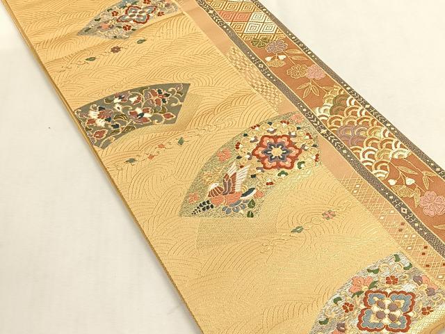 平和屋着物◎六通柄袋帯　唐織　地紙重ね花鳥文　金糸　正絹　逸品　未使用　CABK3087yk