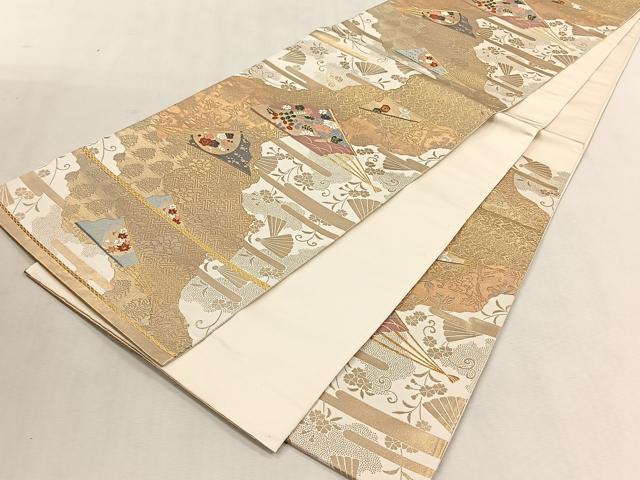 平和屋着物◎六通柄袋帯　唐織　扇面草花文　金糸　正絹　逸品　CABK3091yk
