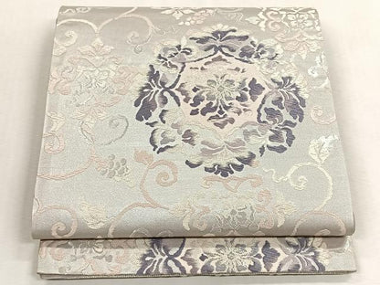 平和屋着物◎六通柄袋帯　花唐草文　銀糸　正絹　逸品　CABK3093yk