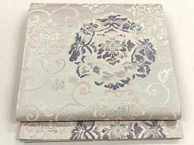 平和屋着物◎六通柄袋帯　花唐草文　銀糸　正絹　逸品　CABK3093yk