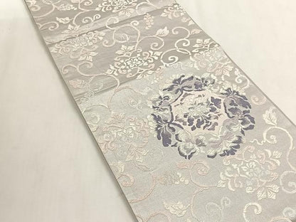 平和屋着物◎六通柄袋帯　花唐草文　銀糸　正絹　逸品　CABK3093yk