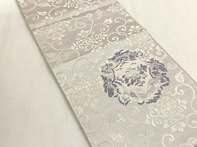 平和屋着物◎六通柄袋帯　花唐草文　銀糸　正絹　逸品　CABK3093yk