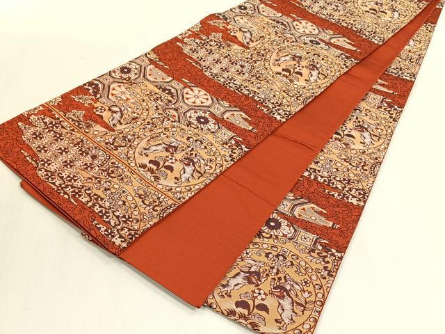 平和屋着物◎全通柄袋帯　正倉院　向かい動物花唐草文　正絹　逸品　CABK3095yk
