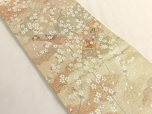 平和屋着物◎西陣　六通柄袋帯　琴　枝桜　金糸　証紙付き　正絹　逸品　CABK3098yk
