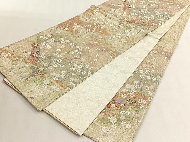 平和屋着物◎西陣　六通柄袋帯　琴　枝桜　金糸　証紙付き　正絹　逸品　CABK3098yk