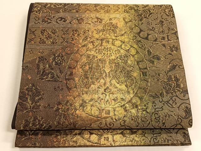 平和屋着物◎六通柄袋帯　向かい鳥更紗花唐草文　金糸　引箔　正絹　逸品　CABK3108yk