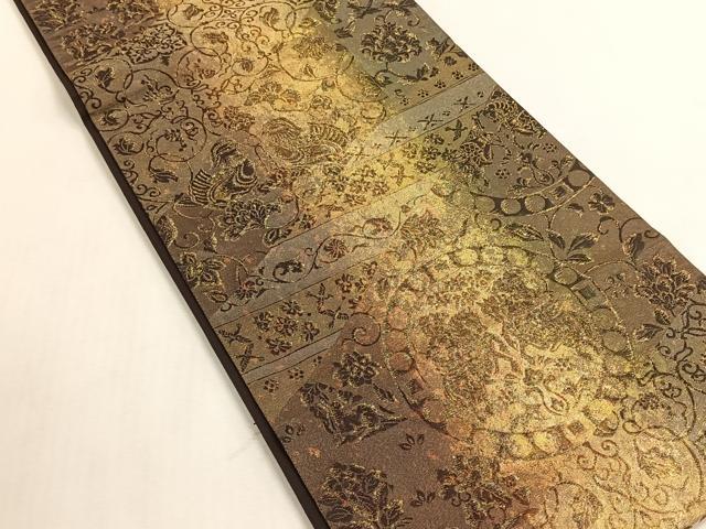 平和屋着物◎六通柄袋帯　向かい鳥更紗花唐草文　金糸　引箔　正絹　逸品　CABK3108yk