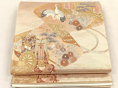 平和屋着物◎六通柄袋帯　唐織　延喜絵巻流文　金糸　正絹　逸品　CABK3111yk