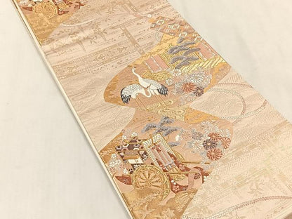 平和屋着物◎六通柄袋帯　唐織　延喜絵巻流文　金糸　正絹　逸品　CABK3111yk