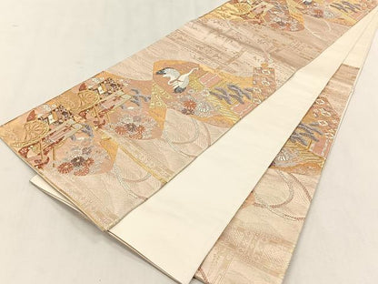 平和屋着物◎六通柄袋帯　唐織　延喜絵巻流文　金糸　正絹　逸品　CABK3111yk