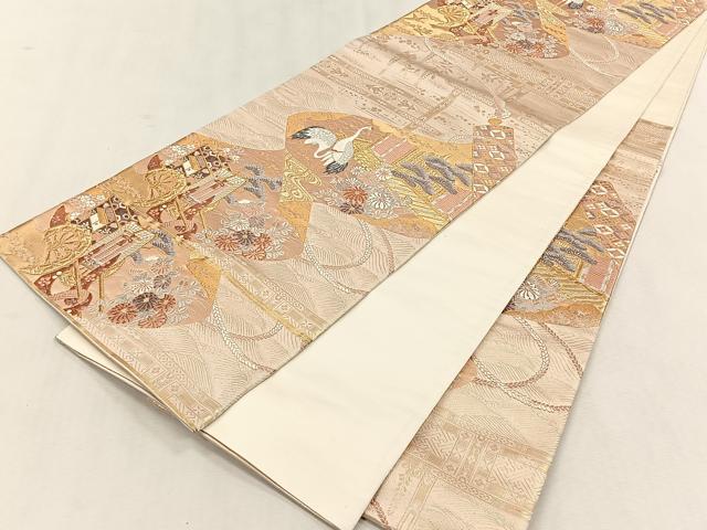 平和屋着物◎六通柄袋帯　唐織　延喜絵巻流文　金糸　正絹　逸品　CABK3111yk