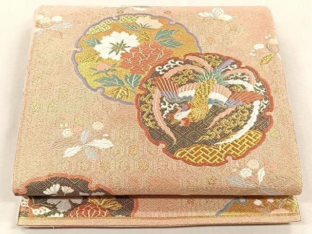 平和屋着物◎西陣　野々村織物謹製　六通柄袋帯　唐織　雪輪鳳凰草花文　金糸　正絹　逸品　CABK3116yk