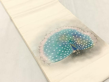 平和屋着物◎太鼓柄袋帯　手描き　孔雀　金銀彩　正絹　逸品　CABK3118yk