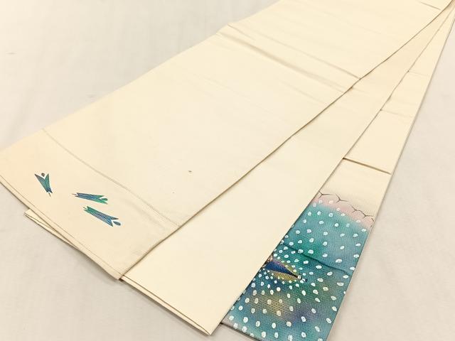 平和屋着物◎太鼓柄袋帯　手描き　孔雀　金銀彩　正絹　逸品　CABK3118yk