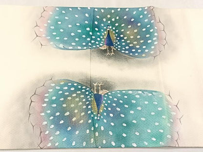 平和屋着物◎太鼓柄袋帯　手描き　孔雀　金銀彩　正絹　逸品　CABK3118yk