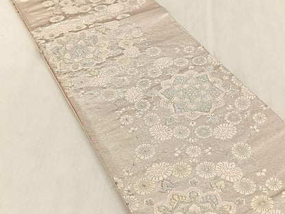 平和屋着物◎六通柄袋帯　唐織　正倉院花文　銀糸　正絹　逸品　CABK3119yk