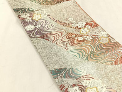 平和屋着物◎六通柄袋帯　唐織　流水枝梅文　金銀糸　正絹　逸品　CABK3121yk