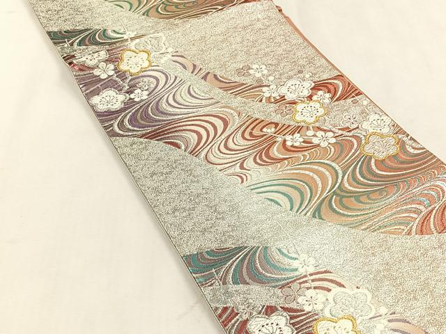 平和屋着物◎六通柄袋帯　唐織　流水枝梅文　金銀糸　正絹　逸品　CABK3121yk