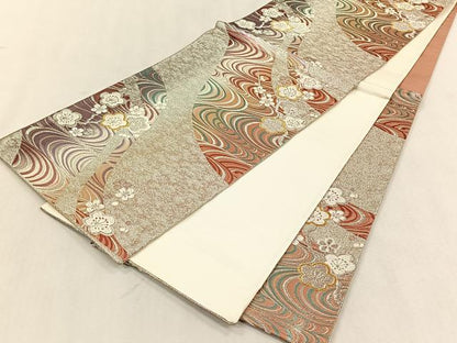 平和屋着物◎六通柄袋帯　唐織　流水枝梅文　金銀糸　正絹　逸品　CABK3121yk