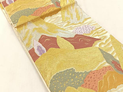 平和屋着物◎六通柄袋帯　唐織　遠山文　金銀糸　正絹　逸品　未使用　CABK3124yk