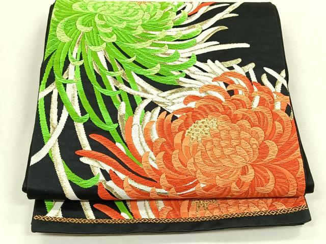 平和屋着物◎六通柄袋帯　唐織　乱菊　黒地　金糸　正絹　逸品　CABK3125yk