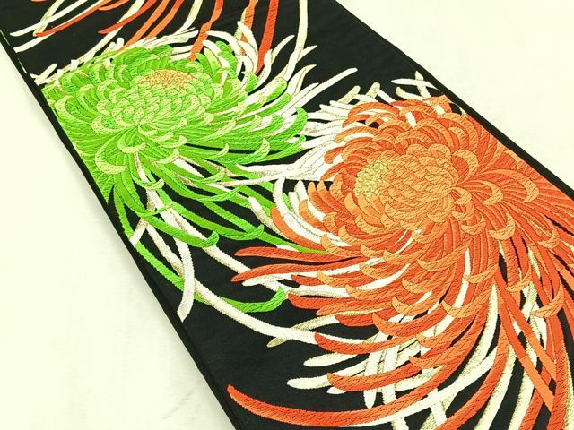 平和屋着物◎六通柄袋帯　唐織　乱菊　黒地　金糸　正絹　逸品　CABK3125yk