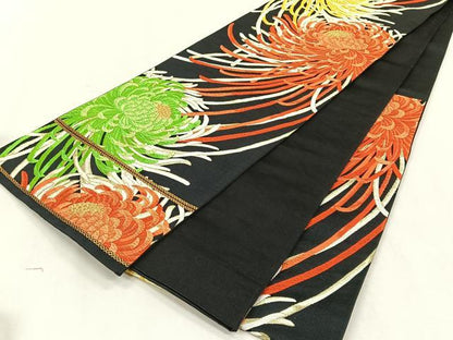 平和屋着物◎六通柄袋帯　唐織　乱菊　黒地　金糸　正絹　逸品　CABK3125yk