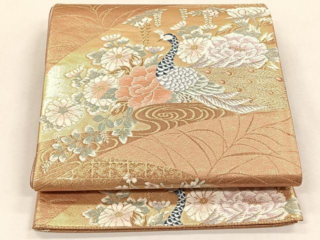 平和屋着物◎六通柄袋帯　唐織　孔雀草花文　金銀糸　正絹　逸品　未使用　CABK3127yk