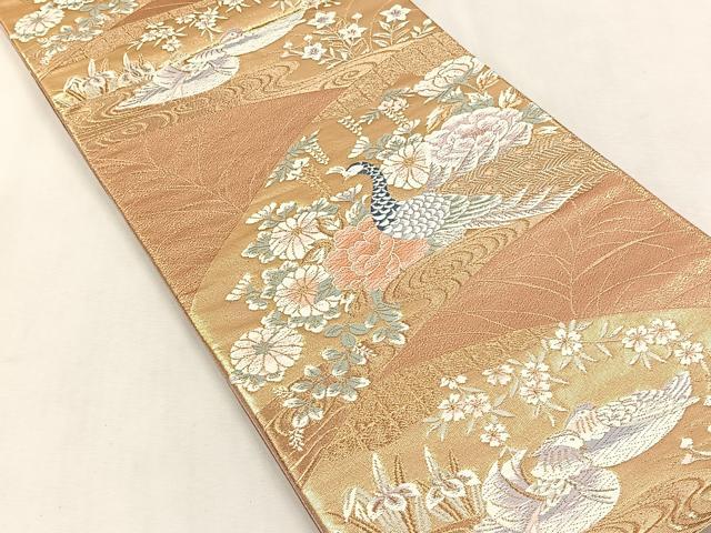 平和屋着物◎六通柄袋帯　唐織　孔雀草花文　金銀糸　正絹　逸品　未使用　CABK3127yk