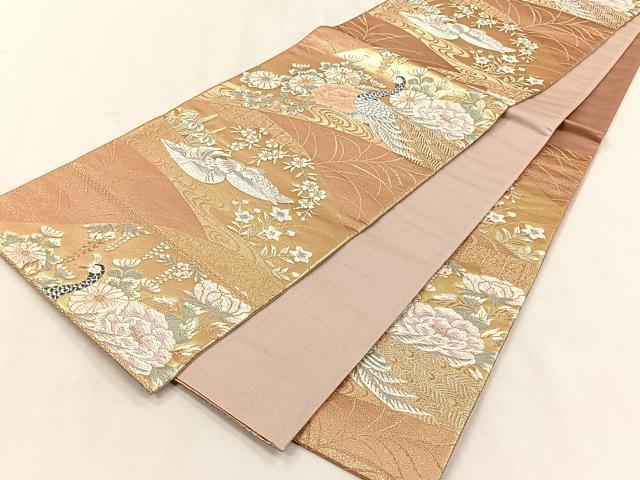 平和屋着物◎六通柄袋帯　唐織　孔雀草花文　金銀糸　正絹　逸品　未使用　CABK3127yk
