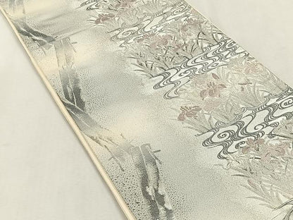 平和屋着物◎六通柄袋帯　八ッ橋文　銀糸　正絹　逸品　CABK3128yk