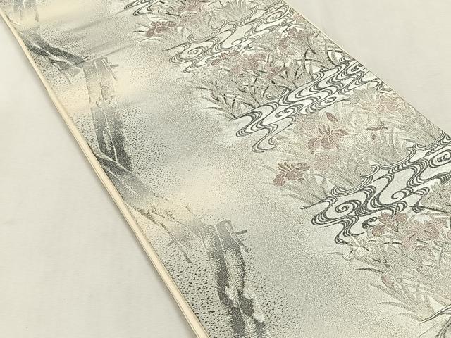 平和屋着物◎六通柄袋帯　八ッ橋文　銀糸　正絹　逸品　CABK3128yk