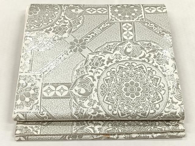 平和屋着物◎六通柄 　本袋帯　正倉院花鳥文　純プラチナ箔　正絹　逸品　CABK3129yk