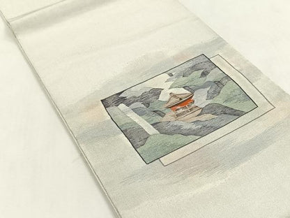 平和屋着物◎太鼓柄袋帯　色紙重ね風景文　銀糸　正絹　逸品　CABK3132yk