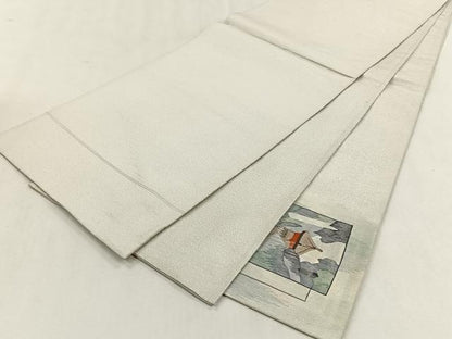 平和屋着物◎太鼓柄袋帯　色紙重ね風景文　銀糸　正絹　逸品　CABK3132yk