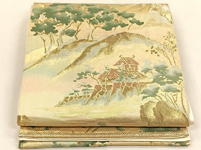 平和屋着物◎六通柄袋帯　風景文　金銀糸　正絹　逸品　CABK3133yk