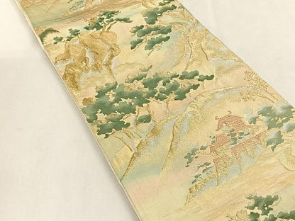 平和屋着物◎六通柄袋帯　風景文　金銀糸　正絹　逸品　CABK3133yk