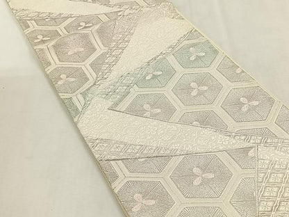 平和屋着物◎六通柄袋帯　唐織　亀甲松葉文　銀糸　正絹　逸品　CABK3134yk