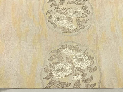 平和屋着物◎太鼓柄袋帯　唐織　本手織　枝花文　銀糸　正絹　逸品　CABK3138yk
