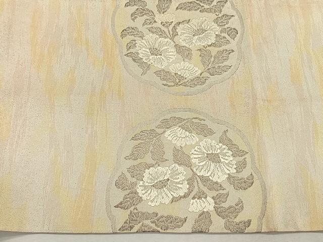 平和屋着物◎太鼓柄袋帯　唐織　本手織　枝花文　銀糸　正絹　逸品　CABK3138yk