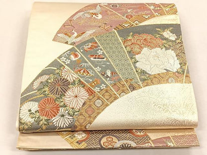 平和屋着物◎六通柄袋帯　唐織　地紙吉祥花鳥文　本うるし箔　金糸　正絹　逸品　CABK3139yk