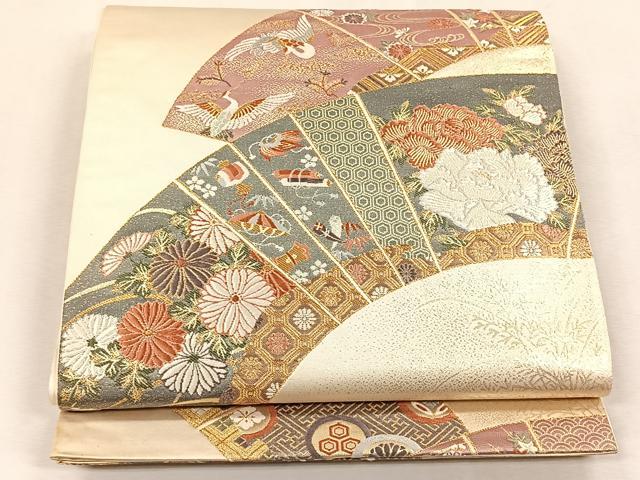 平和屋着物◎六通柄袋帯　唐織　地紙吉祥花鳥文　本うるし箔　金糸　正絹　逸品　CABK3139yk