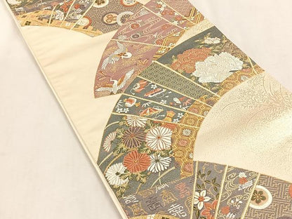 平和屋着物◎六通柄袋帯　唐織　地紙吉祥花鳥文　本うるし箔　金糸　正絹　逸品　CABK3139yk