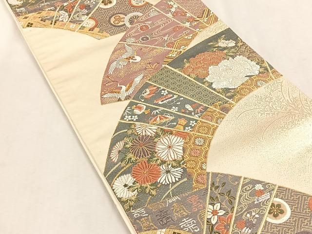 平和屋着物◎六通柄袋帯　唐織　地紙吉祥花鳥文　本うるし箔　金糸　正絹　逸品　CABK3139yk