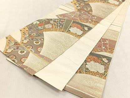 平和屋着物◎六通柄袋帯　唐織　地紙吉祥花鳥文　本うるし箔　金糸　正絹　逸品　CABK3139yk